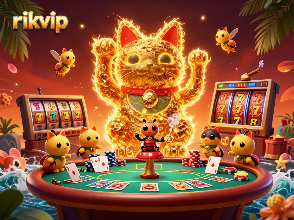 Experience the exciting gaming atmosphere of rikvip with dynamic casino elements in a vibrant scene.