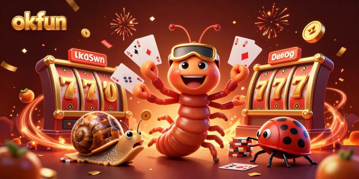 Join the fun at okfun as a millipede dealer distributes cards surrounded by vibrant casino elements.