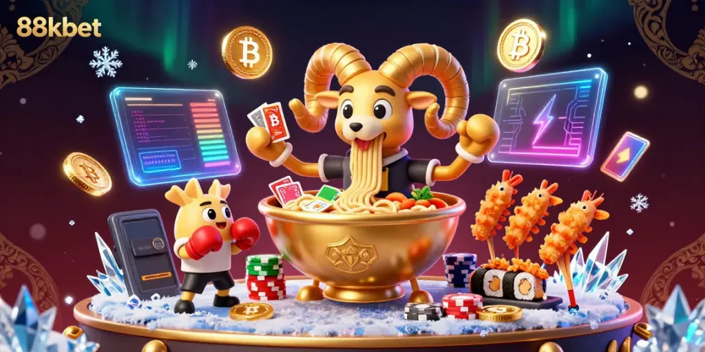 Experience the thrill of 88kbet with vibrant casino characters and crypto elements in action.