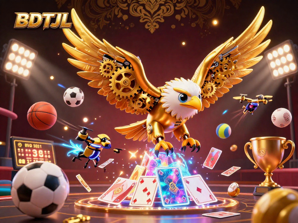 Experience the thrill of sports betting with BDTJL's immersive illustration highlighting iconic poker elements and energetic gameplay.
