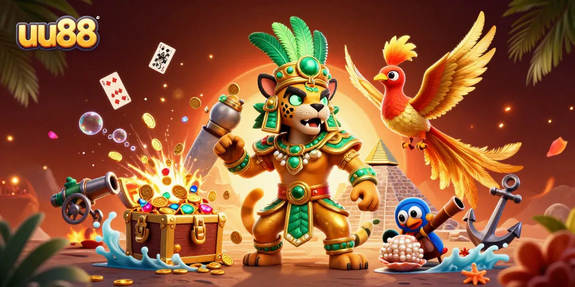 Play and win big at uu88, featuring vibrant casino elements and a captivating landscape.