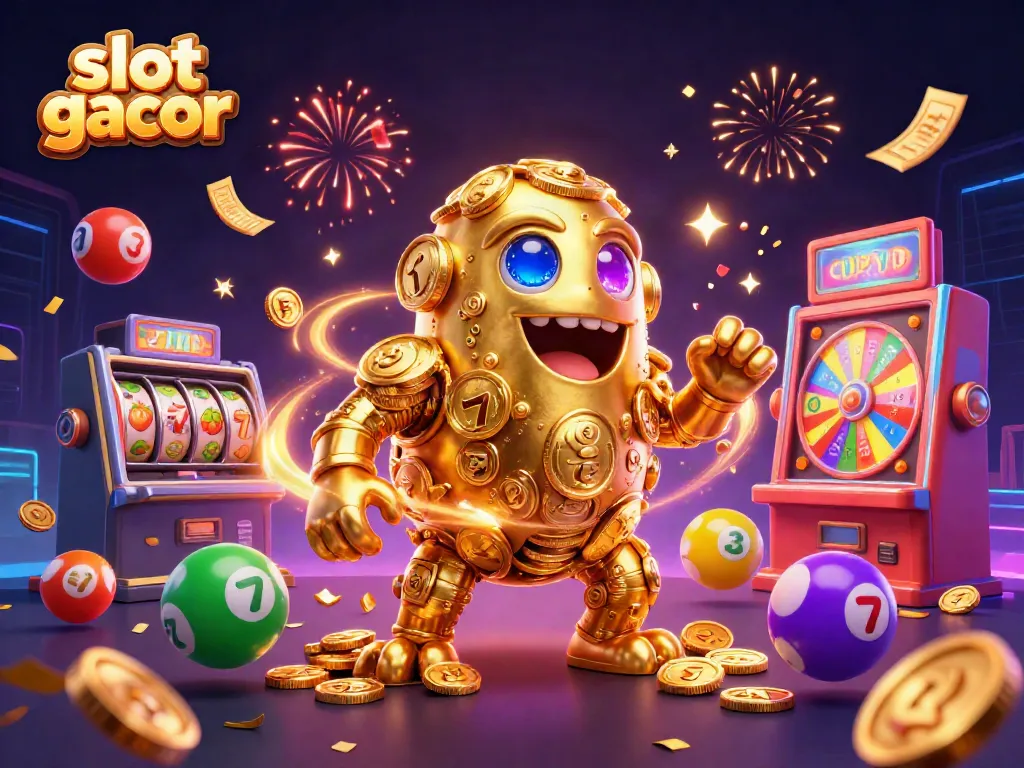 Experience thrilling slot gacor action with golden golems and vibrant game elements in a dynamic scene.