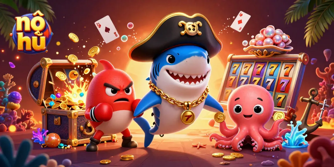 Engage in nổ hũ adventure with vibrant treasures, oversized characters, and immersive casino elements.