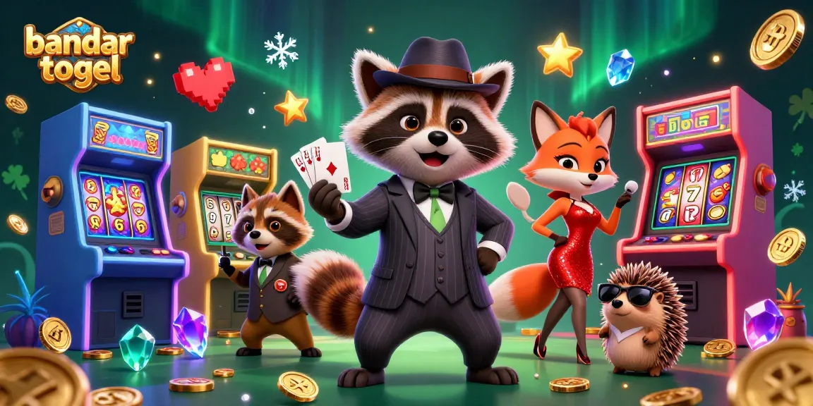Engage with bandar togel at a dynamic online casino scene featuring a suave raccoon, a glamorous fox, and a cool hedgehog.