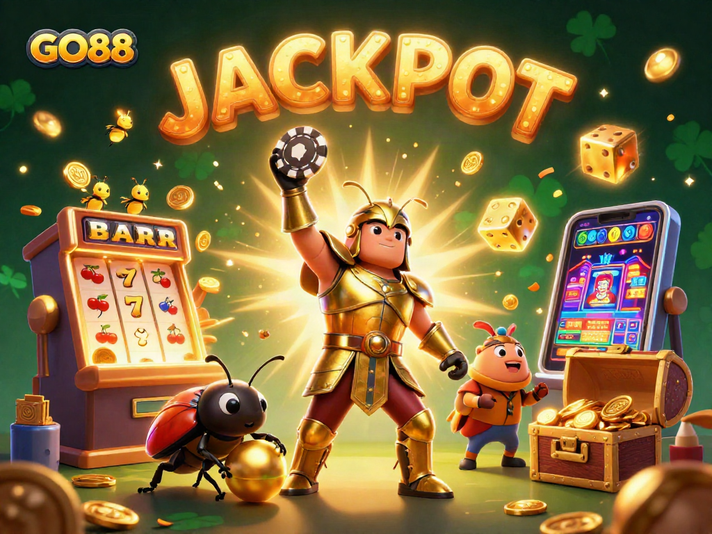 Engage in GO88 with a vibrant 3D cartoon scene showcasing exhilarating casino gaming