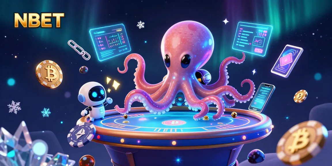 Engage in thrilling NBET gambling with an alien octopus at a holographic poker table.