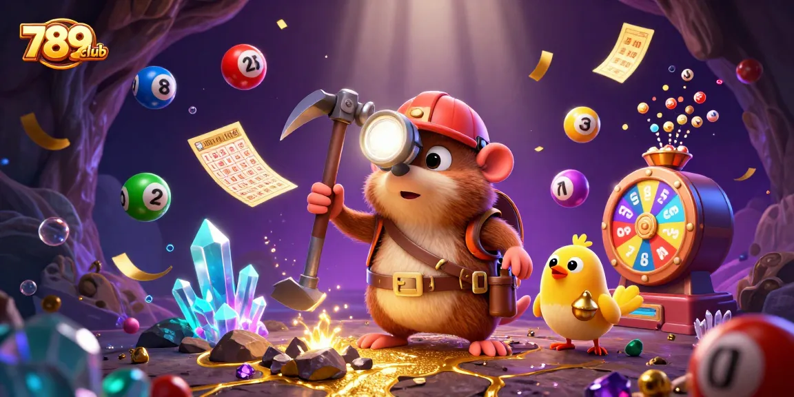 Experience the thrilling gameplay of 789club with vibrant illustrations of lottery elements and treasure hunting.