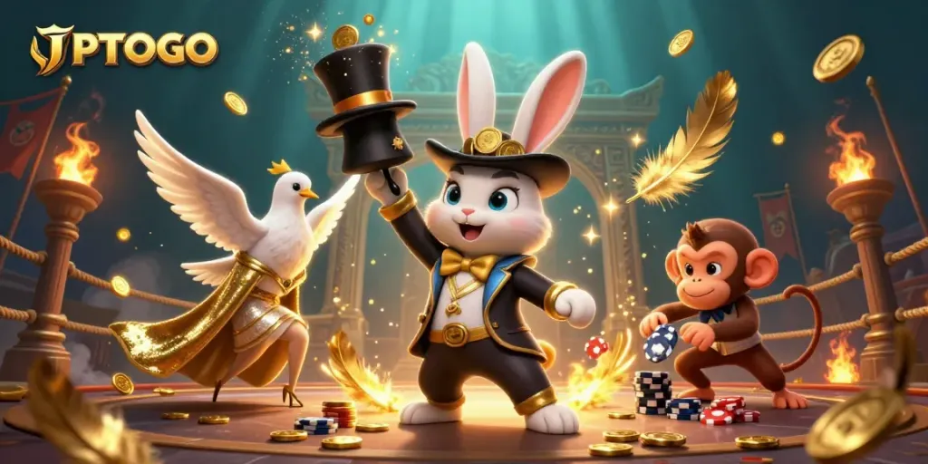 Experience winning moments with JPTOTO surrounded by golden coins and exciting casino elements.