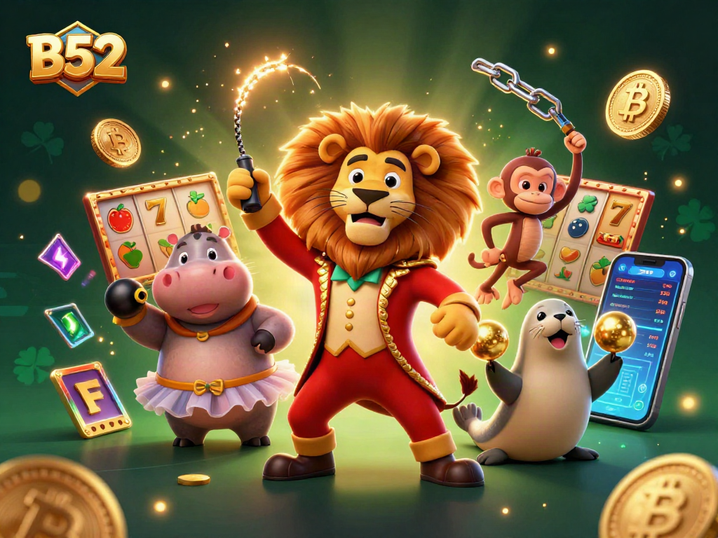 Engage in exciting B52 slot gameplay with a vibrant circus-themed scene filled with action and elements.