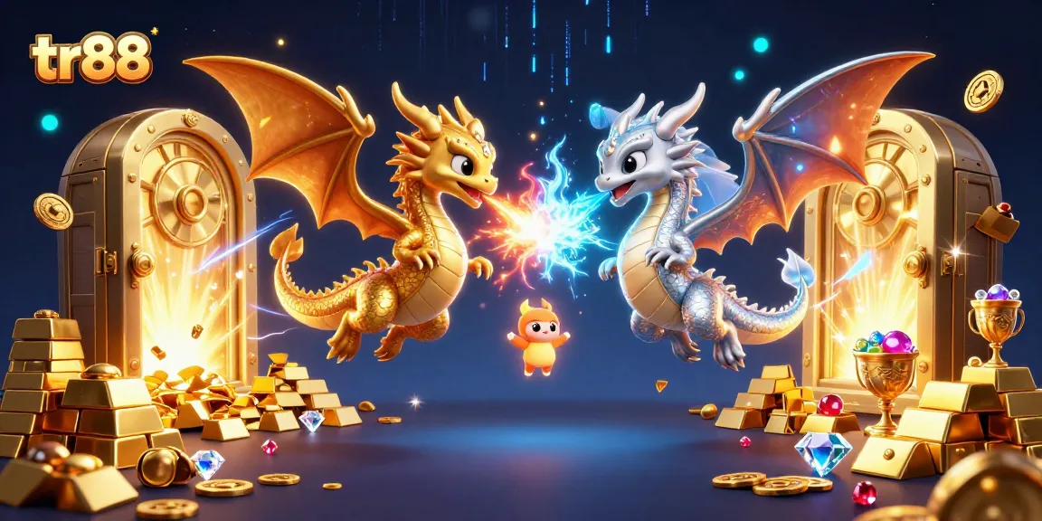 Experience thrilling adventures with tr88's gold and silver dragons amidst treasure galore in a magical casino realm.