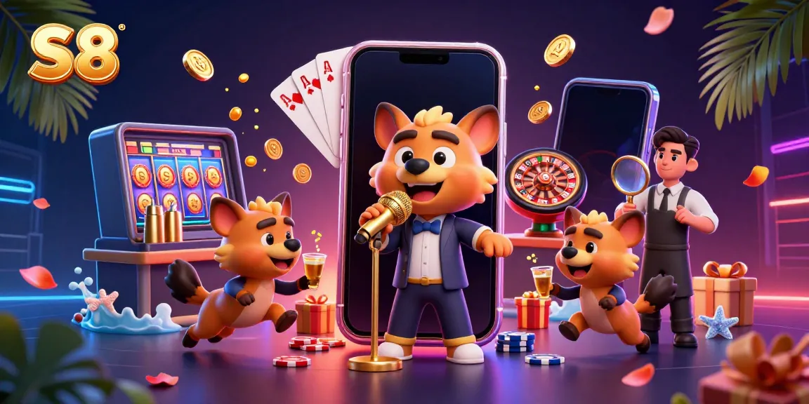 Experience the vibrant S8 casino with lively hyenas enjoying games and entertainment.