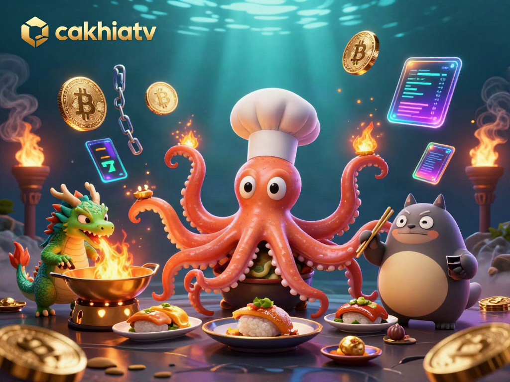Experience the excitement of cakhiatv with animated characters in a vibrant casino scene full of crypto elements.