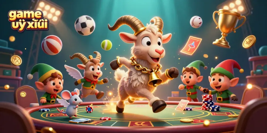 Experience thrilling gameplay in game tài xỉu uy tín with animated characters in a festive casino setting.