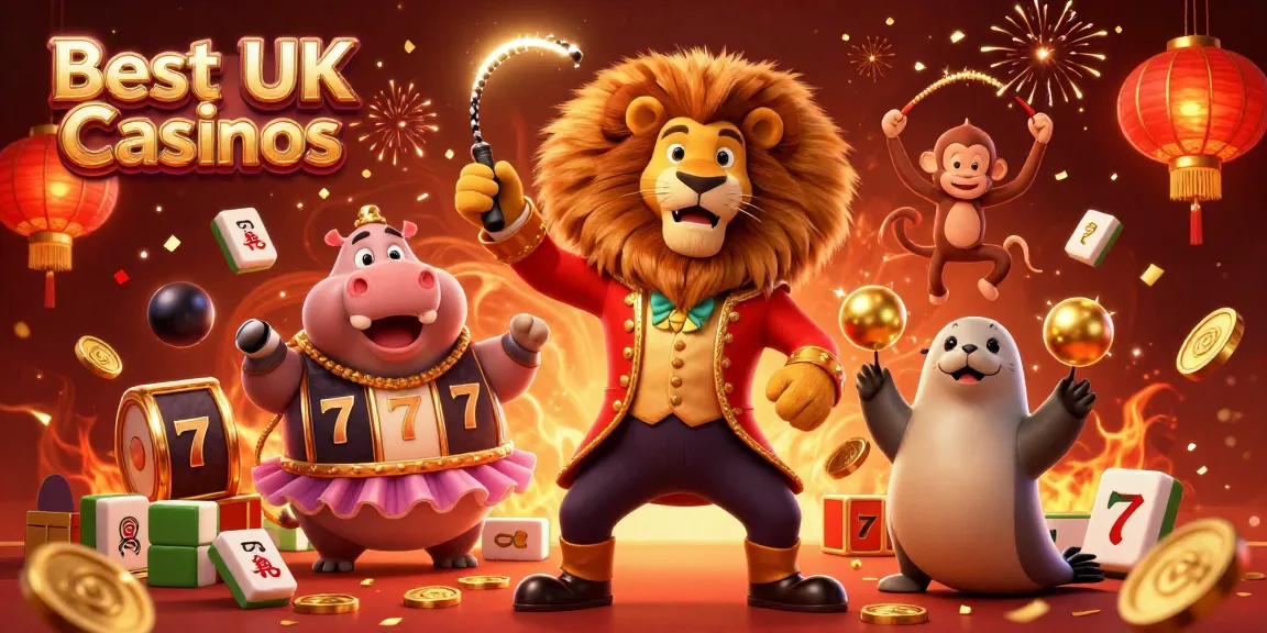 Experience the excitement of Best Non UK Casinos with our vibrant 3D circus-themed illustration showcasing fun characters and rich casino elements.