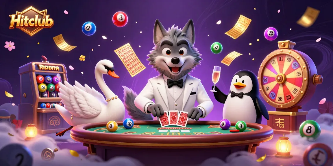 Hitclub players enjoy the excitement of a baccarat table surrounded by vibrant casino elements.