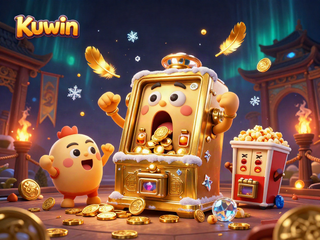 Kuwin slot machine celebrates a jackpot win while coins burst forth, creating an engaging casino atmosphere.