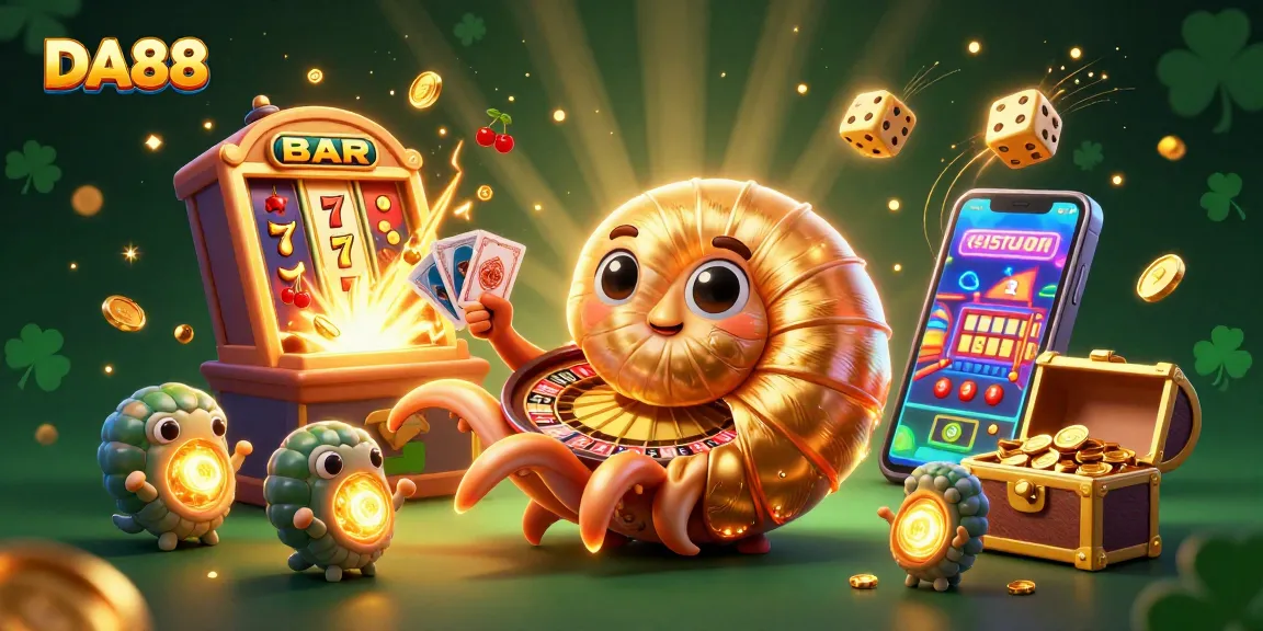 Experience thrilling gameplay with DA88 featuring a giant nautilus roulette wheel amidst vibrant casino symbols.