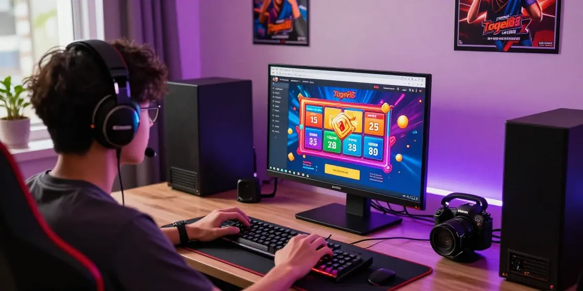 Togel88 Rtp Terbaru showcased in an exciting online gaming scene with a player engaging in immersive gameplay.