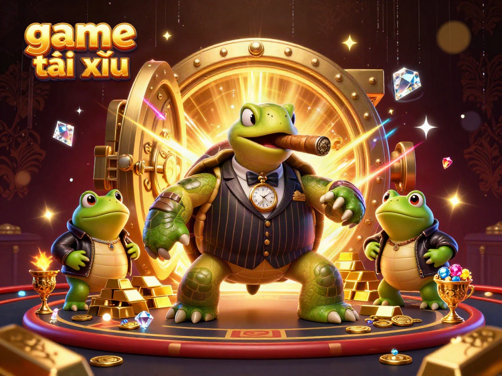 Experience the excitement of game tài xỉu with a vibrant 3D illustration of animated casino characters.