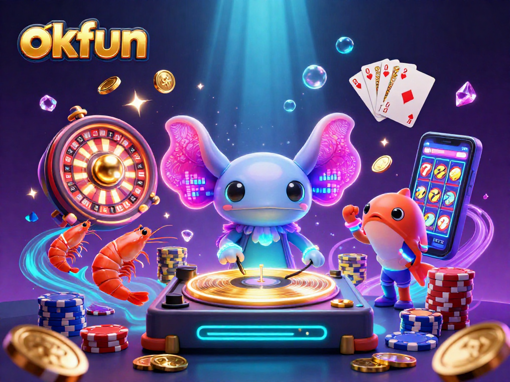 Play engaging games at okfun with vibrant characters, coins, and casino elements in dynamic action.