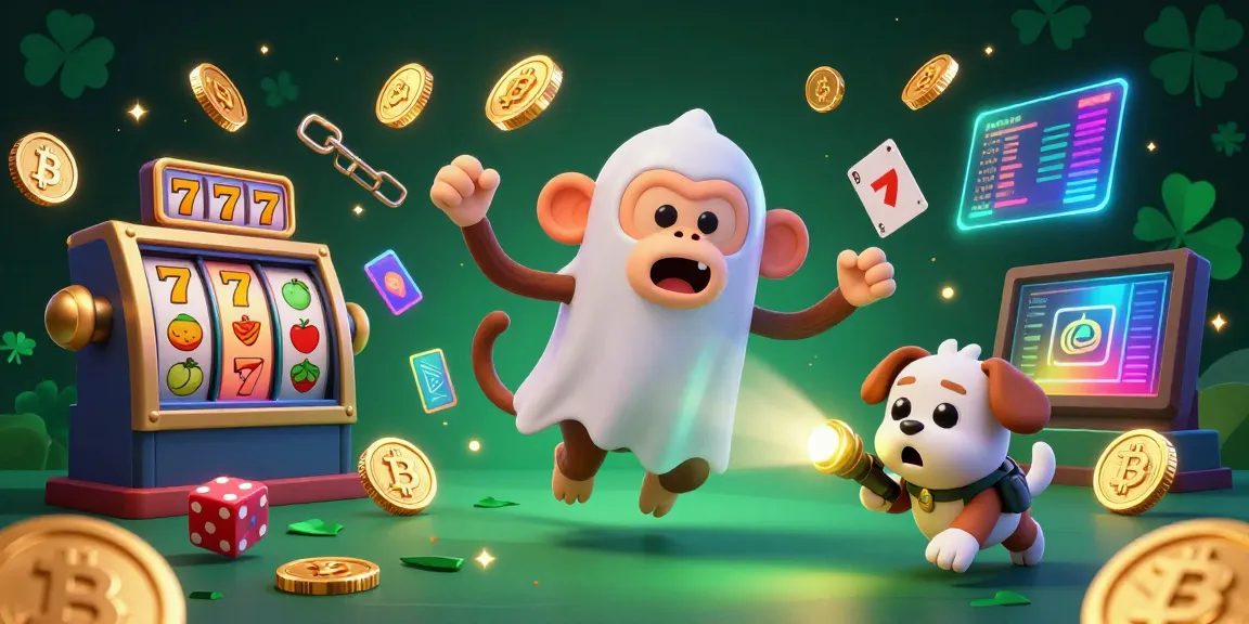 Experience the thrill of f168 gaming with a poltergeist monkey and ghost-hunter puppy in a dynamic casino.
