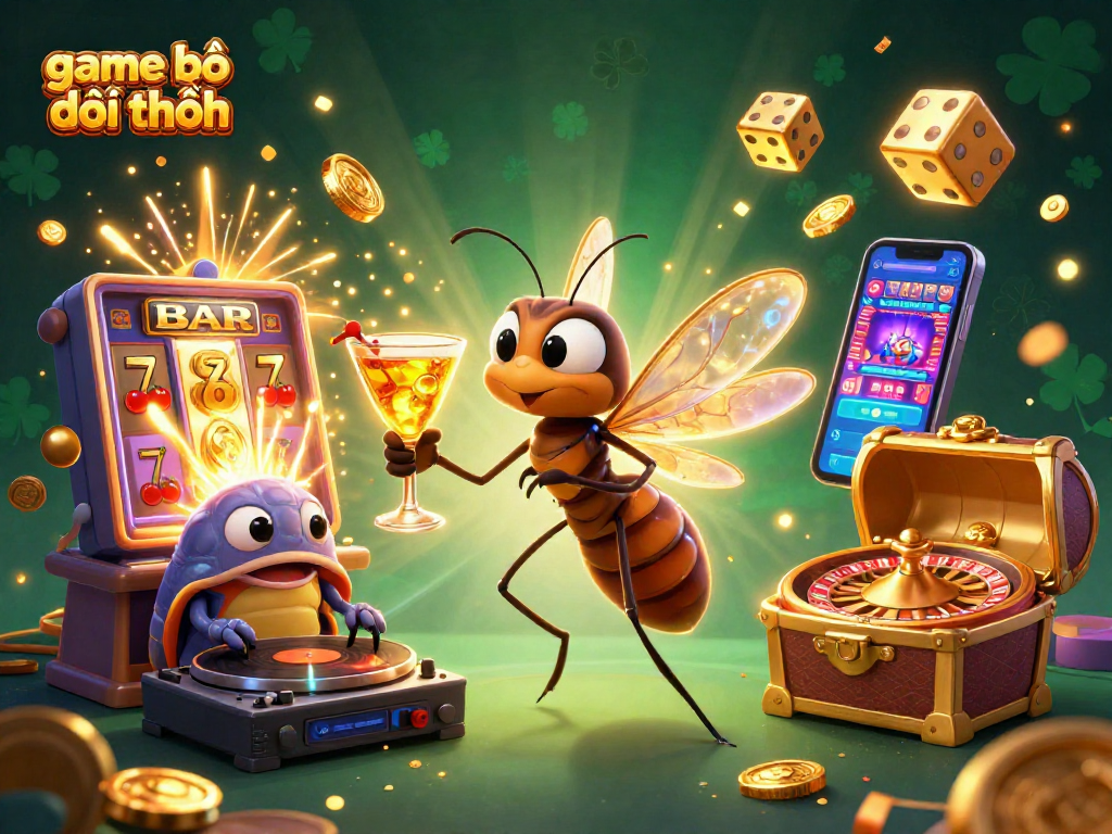 Engage with exciting game bài đổi thưởng in this vivid 3D casino scene featuring a unique mascot and dynamic elements.
