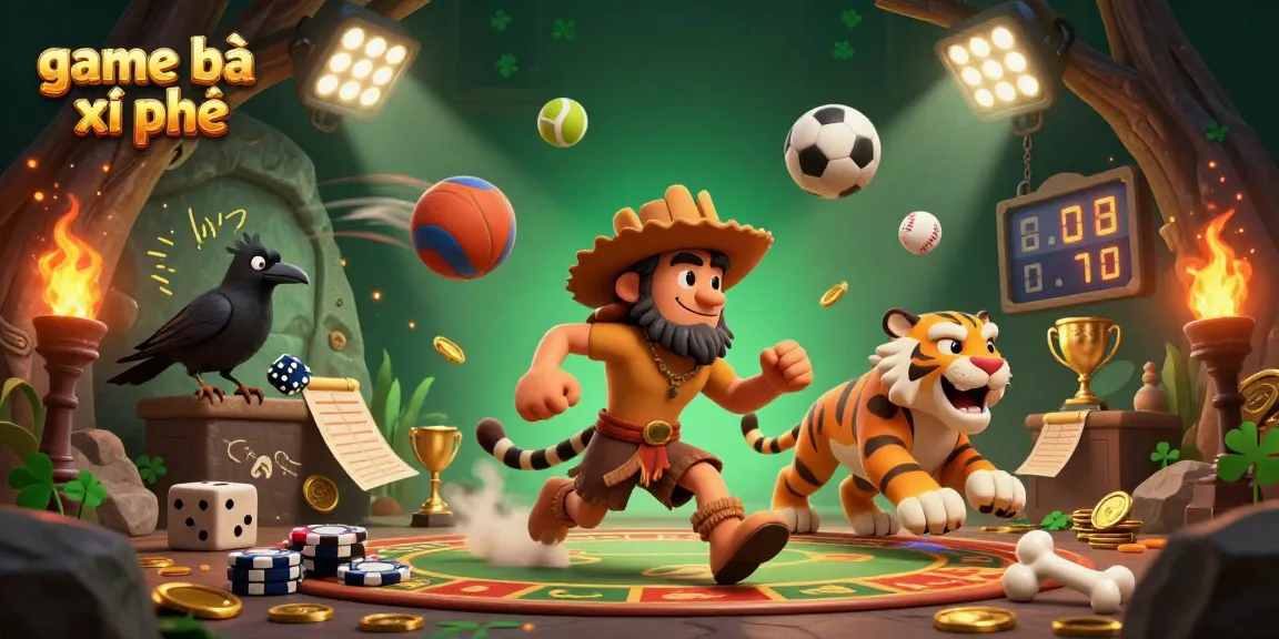 Experience thrilling action in game bài xì phé with a vibrant 3D casino illustration featuring dynamic sports balls and fun characters.