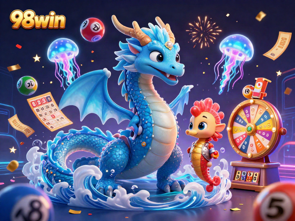 Engage with 98win's vibrant lottery scene, showcasing dynamic characters and thrilling game elements.