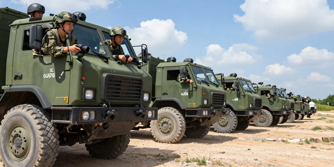 88M soldiers driving military trucks during tactical training exercise.