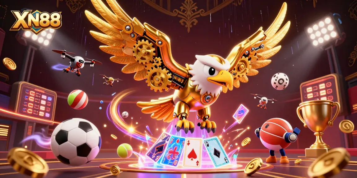Experience thrilling gameplay with XN88, featuring a golden eagle and dynamic sports elements.