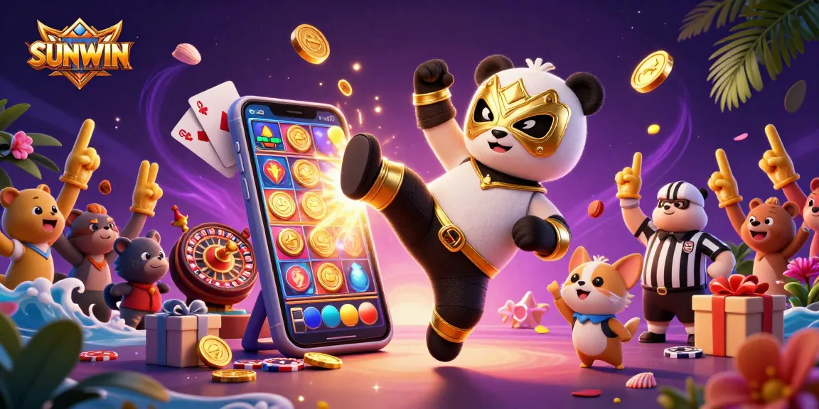 SUNWIN delivers thrilling gaming action with a panda wrestler performing in a vibrant casino scene.