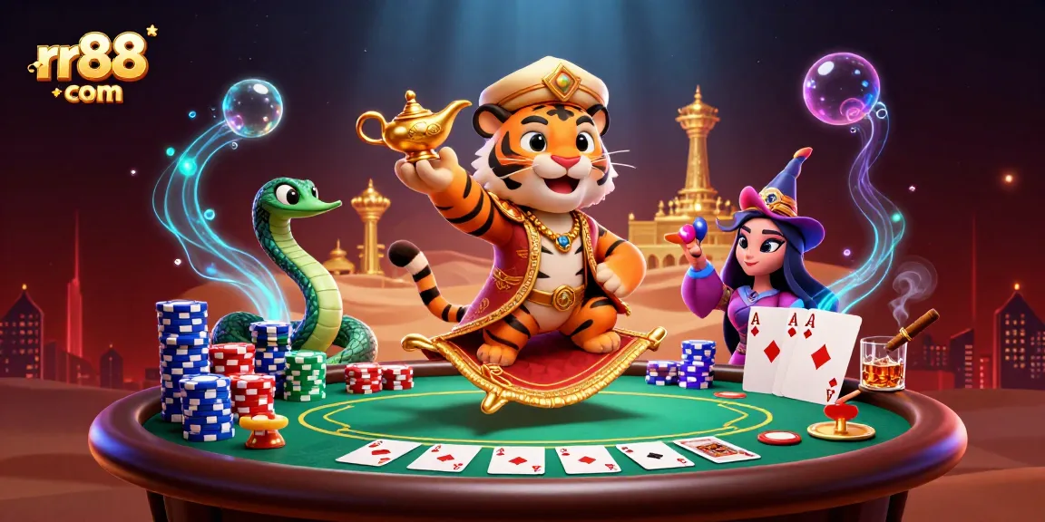Experience thrilling gaming action at rr88 com with immersive 3D casino scenes featuring vibrant characters.