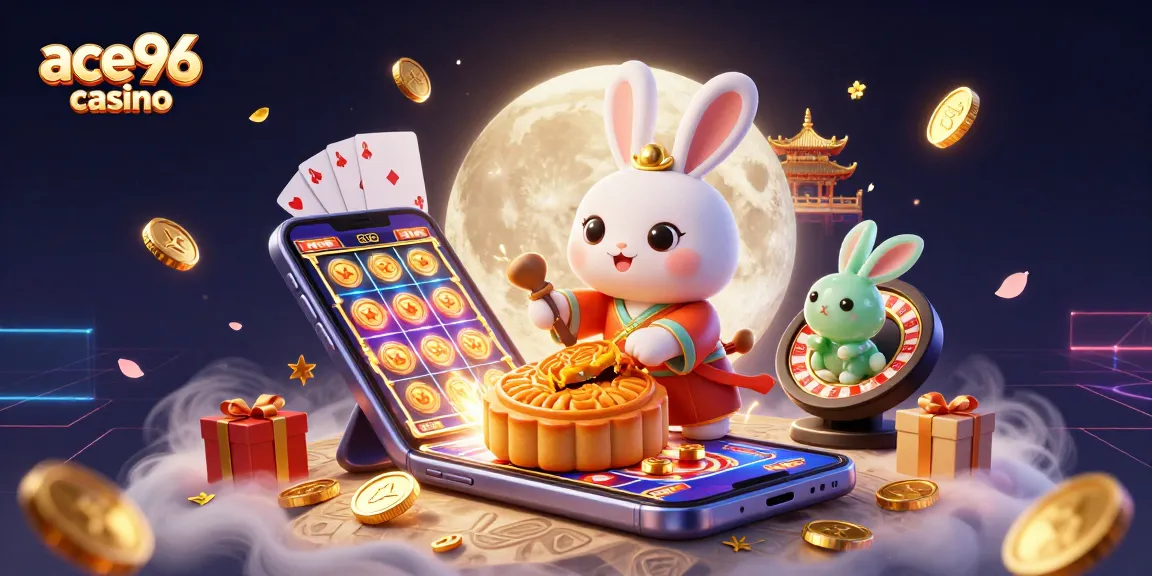 Experience the excitement of ace96 casino with vibrant poker chips and captivating moon rabbit scene.