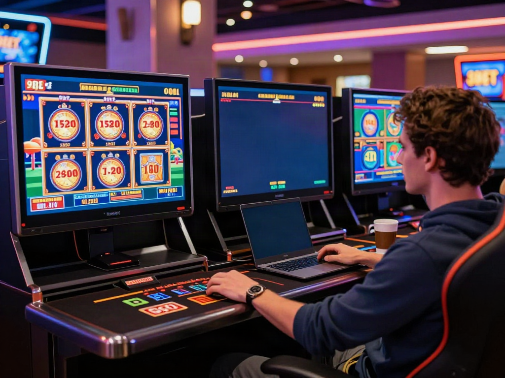 Engaging player at 9bet online casino, focused on vibrant gaming interface.