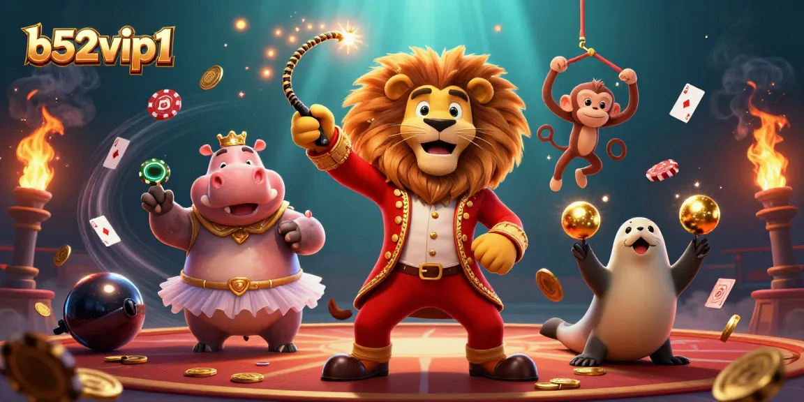 Engage with the vibrant b52vip1 casino scene featuring colorful characters and dynamic poker elements.