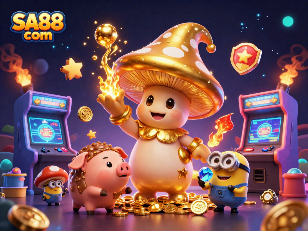 Experience the magic of SA88 com with a golden mushroom wizard and treasure in the casino
