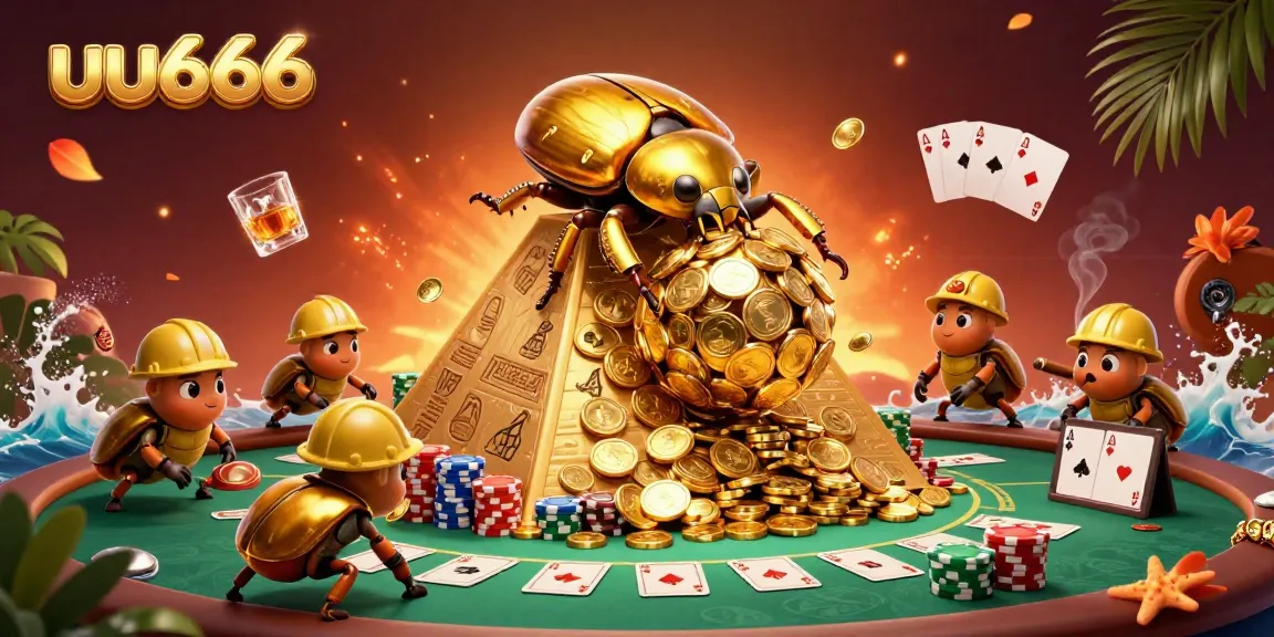 Play thrilling games at uu666 with golden coins, beetles, and vibrant casino elements.