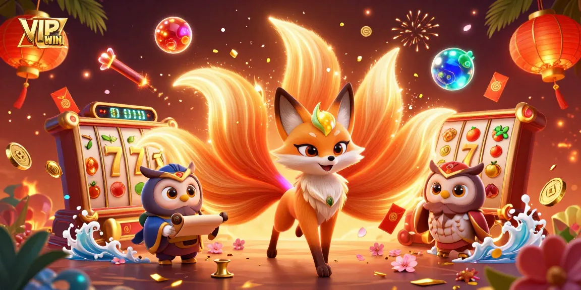 Experience the excitement of VIPWIN with a vibrant 3D casino scene filled with enchanted characters and game symbols.