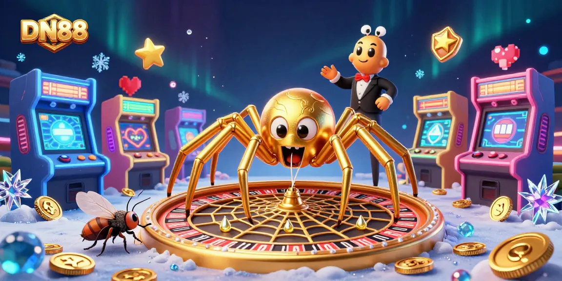 Engage in thrilling bets at DN88' roulette wheel illustrated by a spider and centipede croupier.