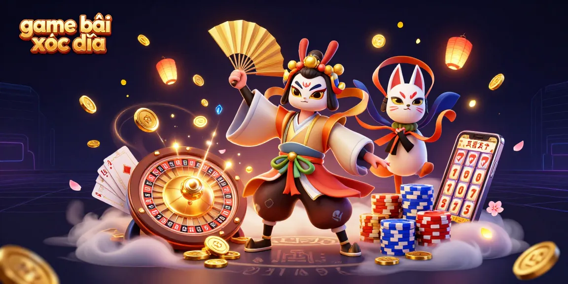 Experience thrilling action in game bài xóc đĩa with kabuki warriors and rich casino elements.