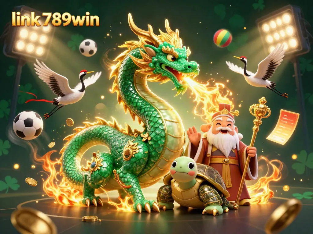 Experience the thrill of winning with link 789win in this vibrant 3D casino scene, showcasing dragons, sage, and lucky cranes.