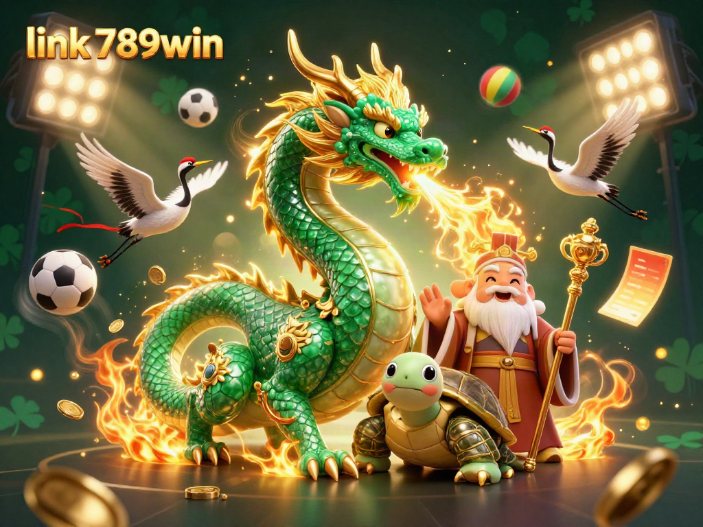 Experience the thrill of winning with link 789win in this vibrant 3D casino scene, showcasing dragons, sage, and lucky cranes.