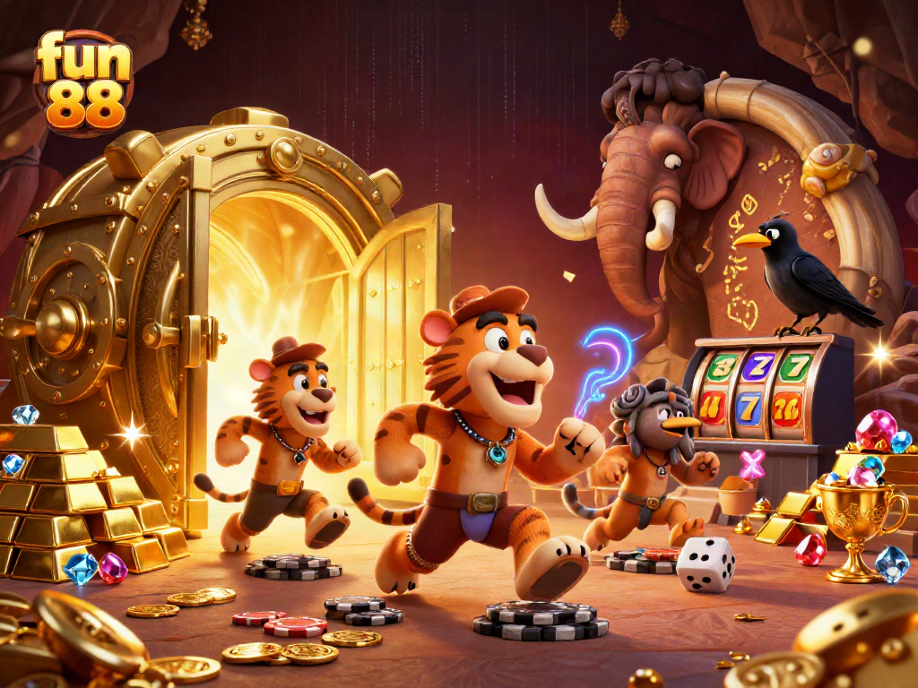 Experience thrilling gameplay action with fun 88 in a vibrant casino atmosphere featuring unique characters.