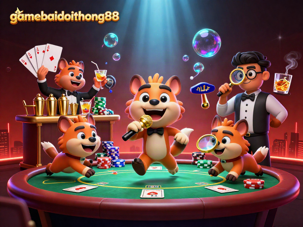 Engage in thrilling action at gamebaidoithuong88 with hyenas in a vibrant casino scene.