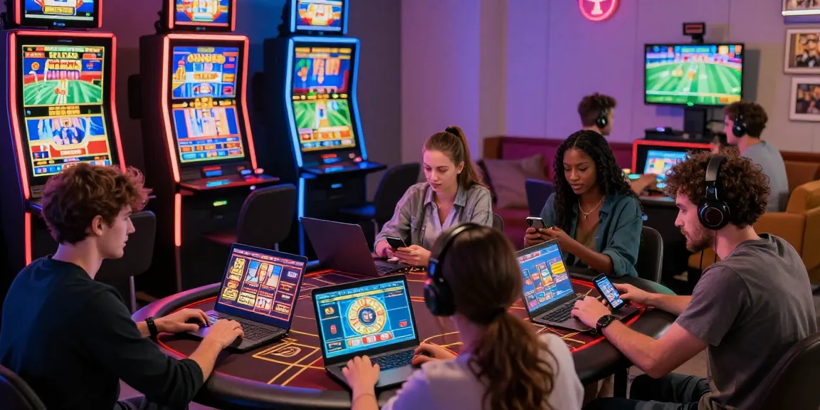 Sunwin gamers enjoying various casino games in a vibrant setting with engaging digital interfaces.