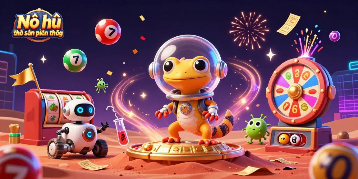 Nổ hũ thợ săn tiền thưởng showcases a dynamic 3D scene with characters discovering a gold casino in the Martian sand