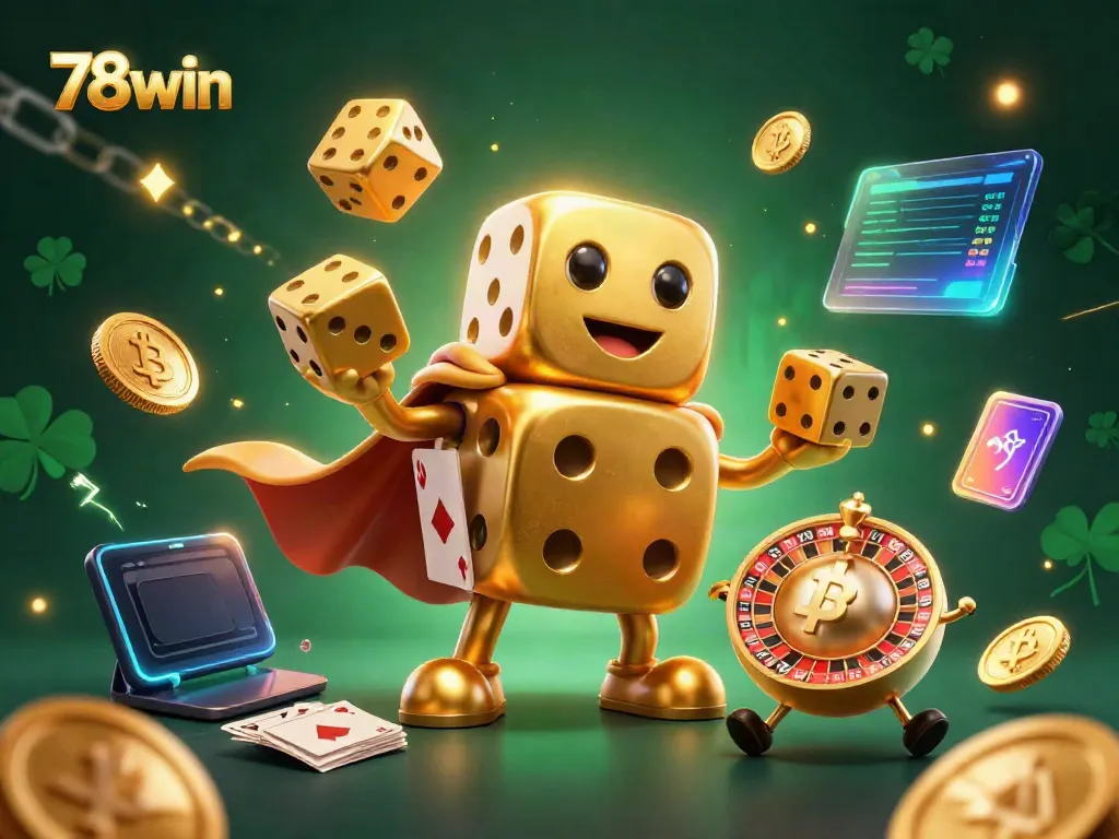 Experience thrilling action with 78win featuring a golden dice golem in a dazzling gaming scene.