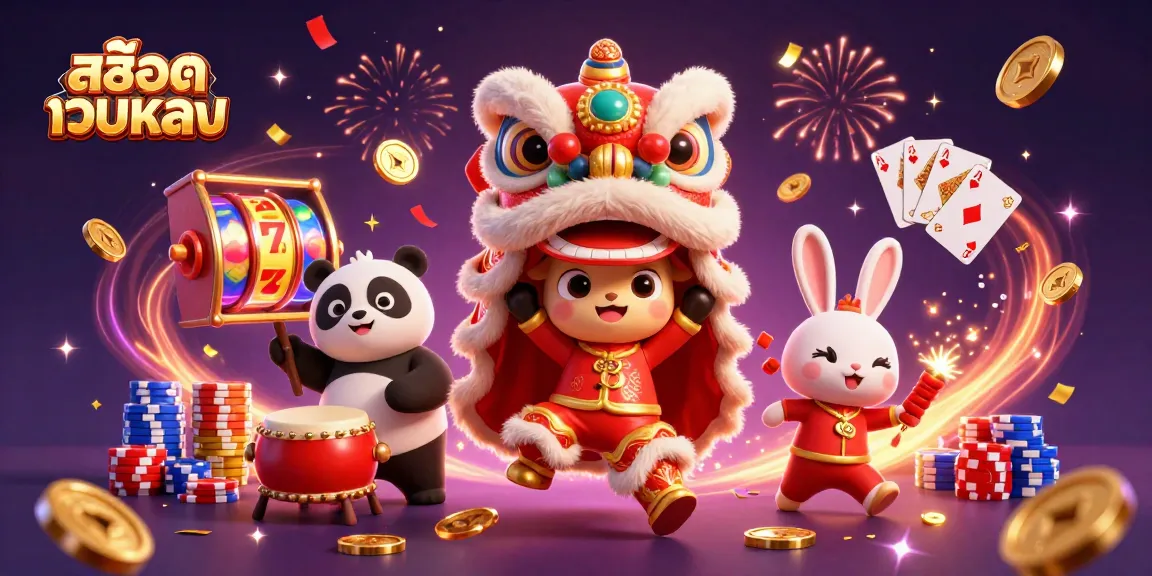 Experience thrilling 好运 with สล็อตเว็บตรง, featuring dynamic casino action with coins, cards, and festive characters.