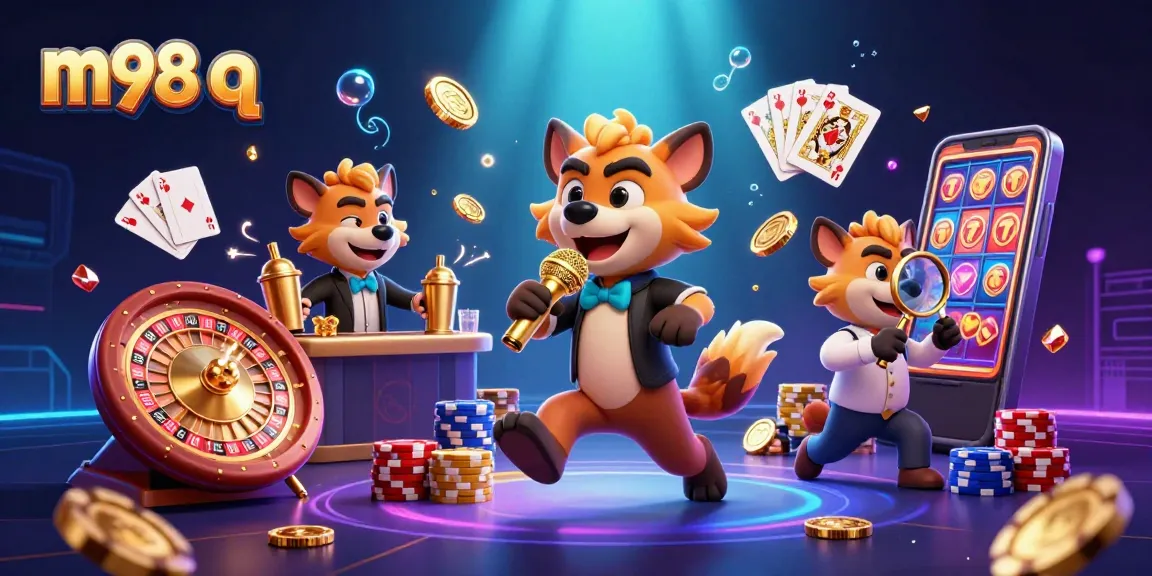 Engage with m98 q by enjoying vibrant casino characters and dynamic gaming elements in an ultra-detailed scene.