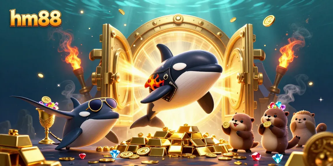 Experience the excitement of winning with hm88, featuring an orca and sea otters amidst gold treasures.